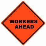 Workers Ahead Mesh Roll-up Road Sign